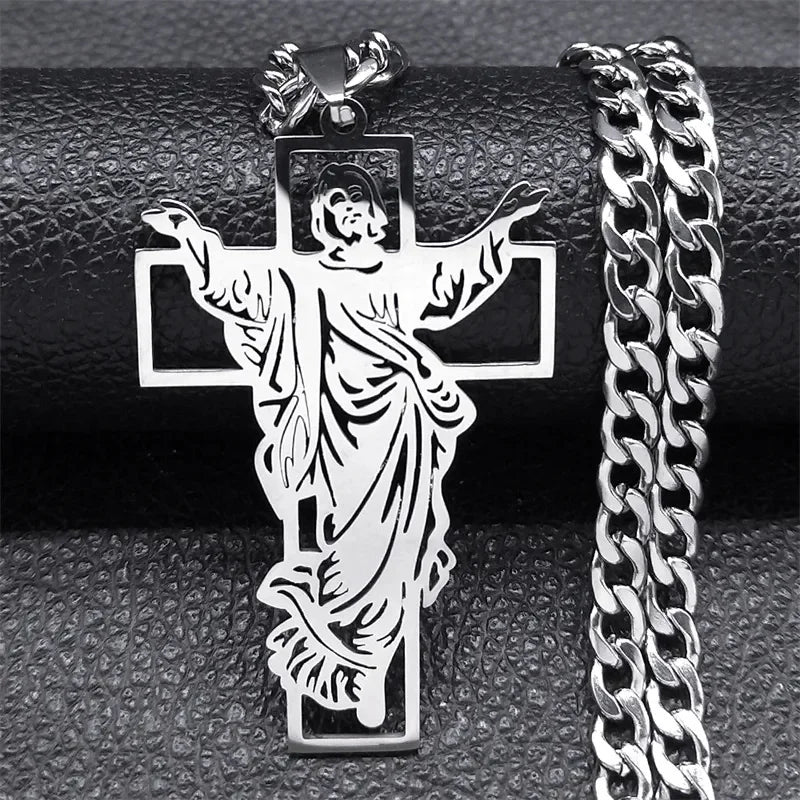 Hip Hop Punk Krone der Dornen Jesus Kreuz Halskette für Männer Edelstahl Vergoldet Kruzifix Anhänger Halsketten Schmuck N8052