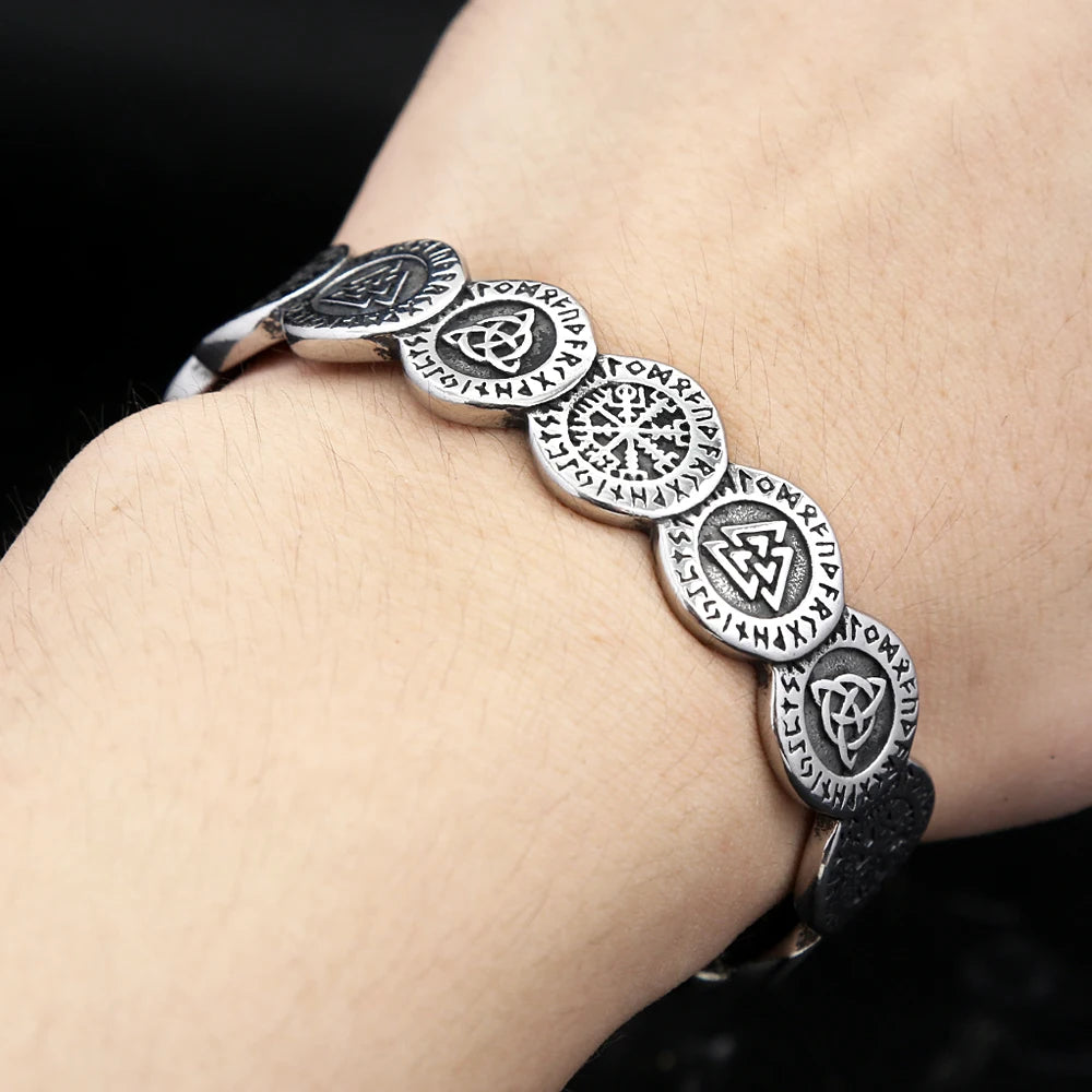 Neue Design Mode Vikings Valknut Muster Armbänder Für Männer Frauen 316L Edelstahl Nordic Kompass Armreifen Amulett Schmuck