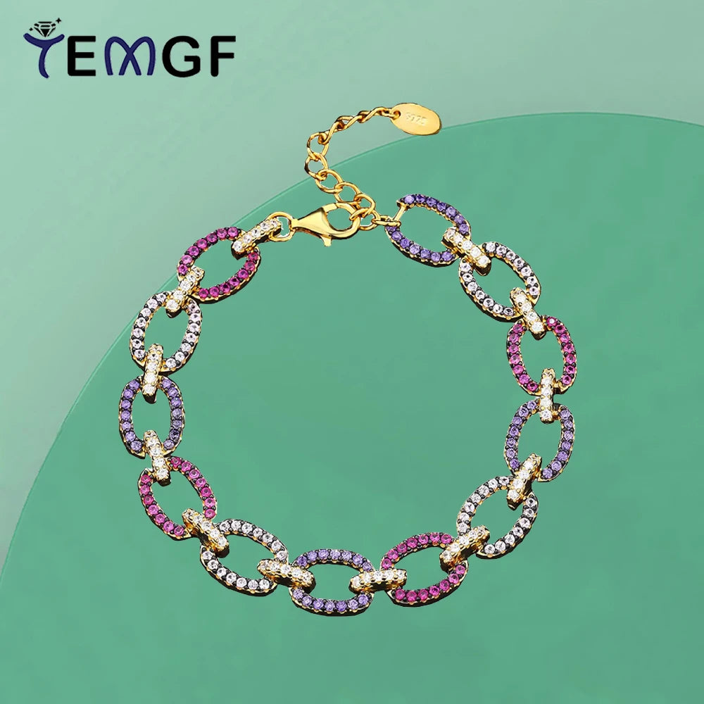 TEMGF Armband aus 925er-Sterlingsilber, komplett 1,3 mm, Zirkon-Inlay, edler Schmuck für Frauen, funkelnde Festival-Geburtstagsgeschenke, modischer Artikel