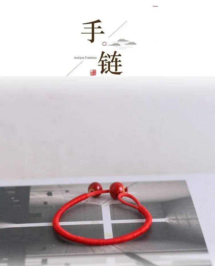 Tibetisch-buddhistische Glücksbringer-Keramik-rote Perlenarmbänder, Armreifen für Frauen, handgefertigte Knoten, Faden, Schnur, Seil, Armbänder, Schmuck
