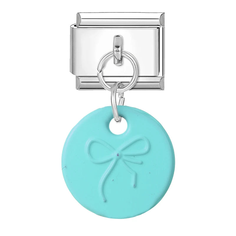 Lila Rosa Blau Schleife Knoten Herz Muschel Muschel Anhänger Italienischer Charm Link Fit 9MM Armband Edelstahl Männer Frauen DIY Herstellung