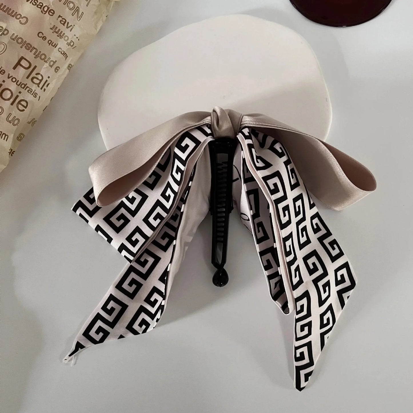Vertikaler Clip, Pferdeschwanz, Seidenschal, Kaktus, eleganter Haarschmuck, Schmetterlingsknoten-Clip, Original-Haarkarte, Kopfschmuck, handgefertigt