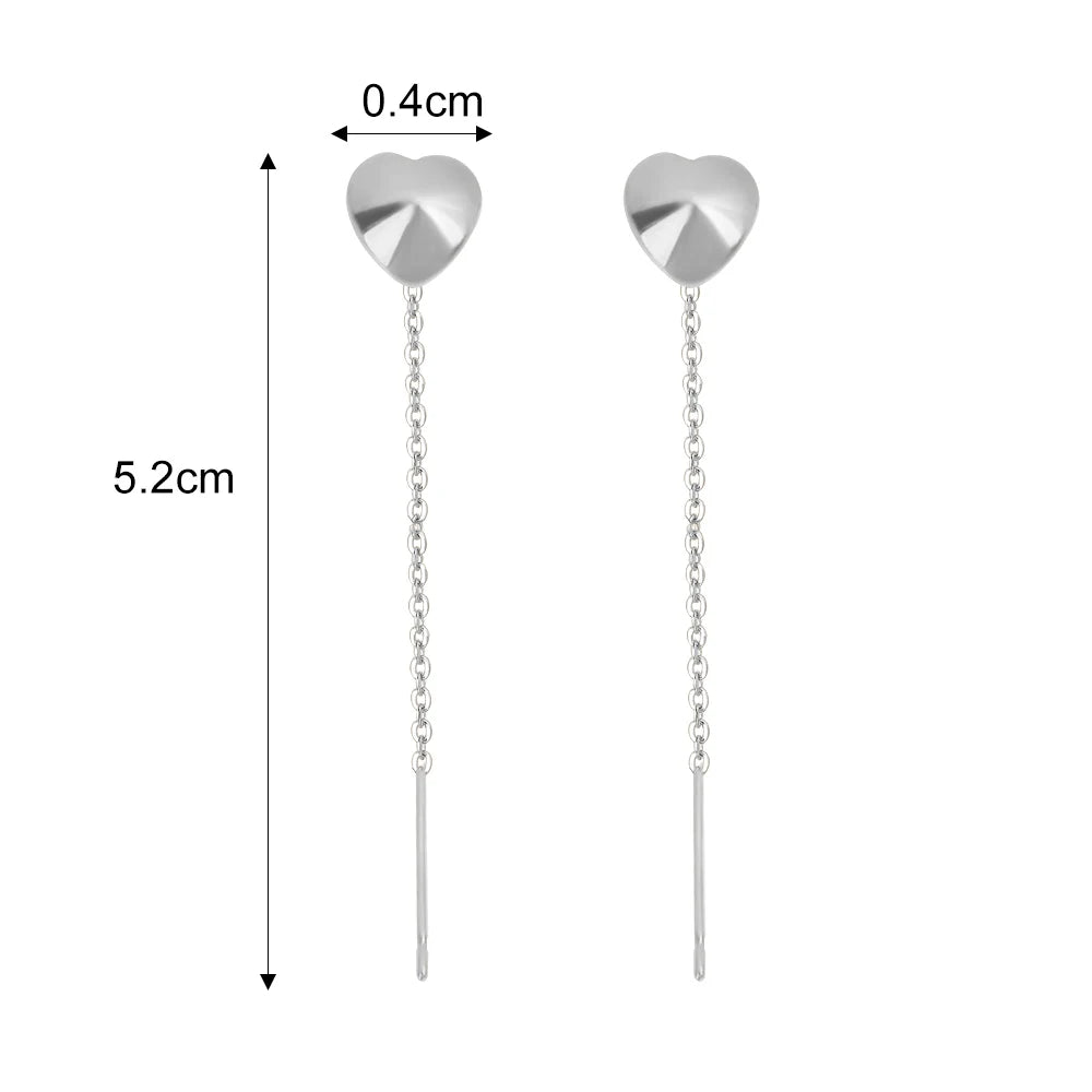Edelstahl Herz Baumeln Ohrring Geometrische Herz Lange Quaste Kette Tropfen Ohrringe für Frauen Minimalismus Ohr Linie Kpop Schmuck