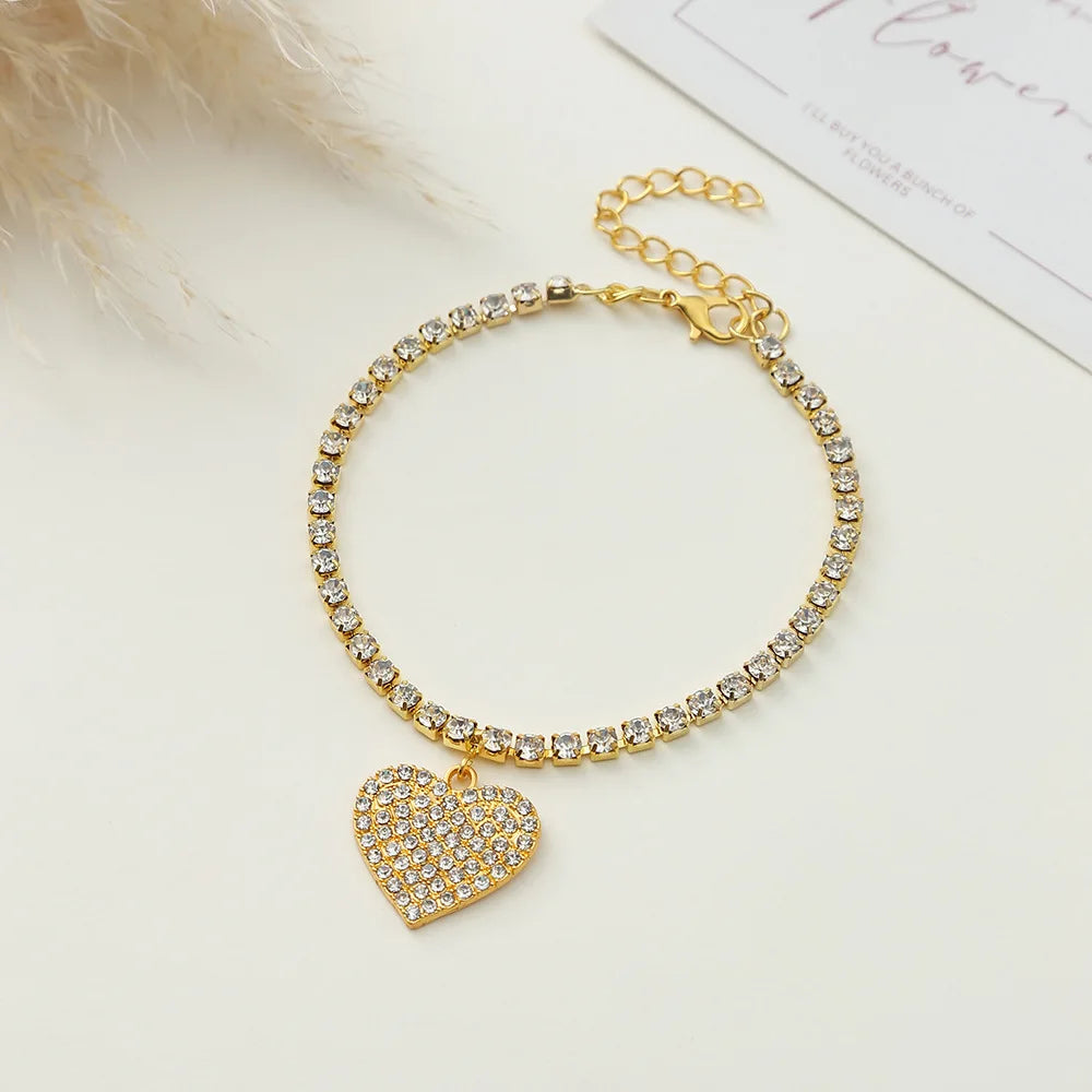 1pc Strass Kette Fußkettchen für Frauen Luxus glänzende Knöchel Armband auf Bein weibliche Hochzeits feier Schmuck Fuß zubehör neu