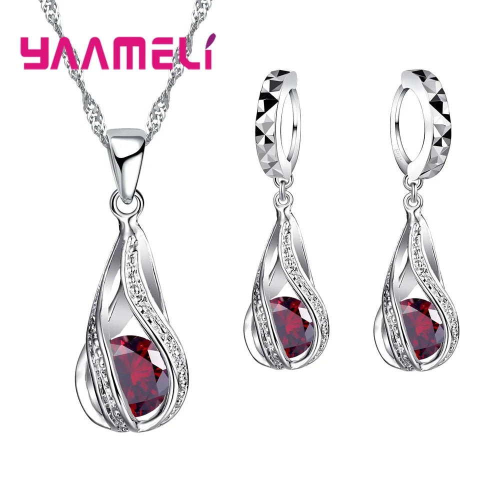 Heißwasser tropfen cz 925 Sterling Silber Schmuck Set für Frauen Anhänger Halskette Creolen Hochzeits feier Ceremey Anel