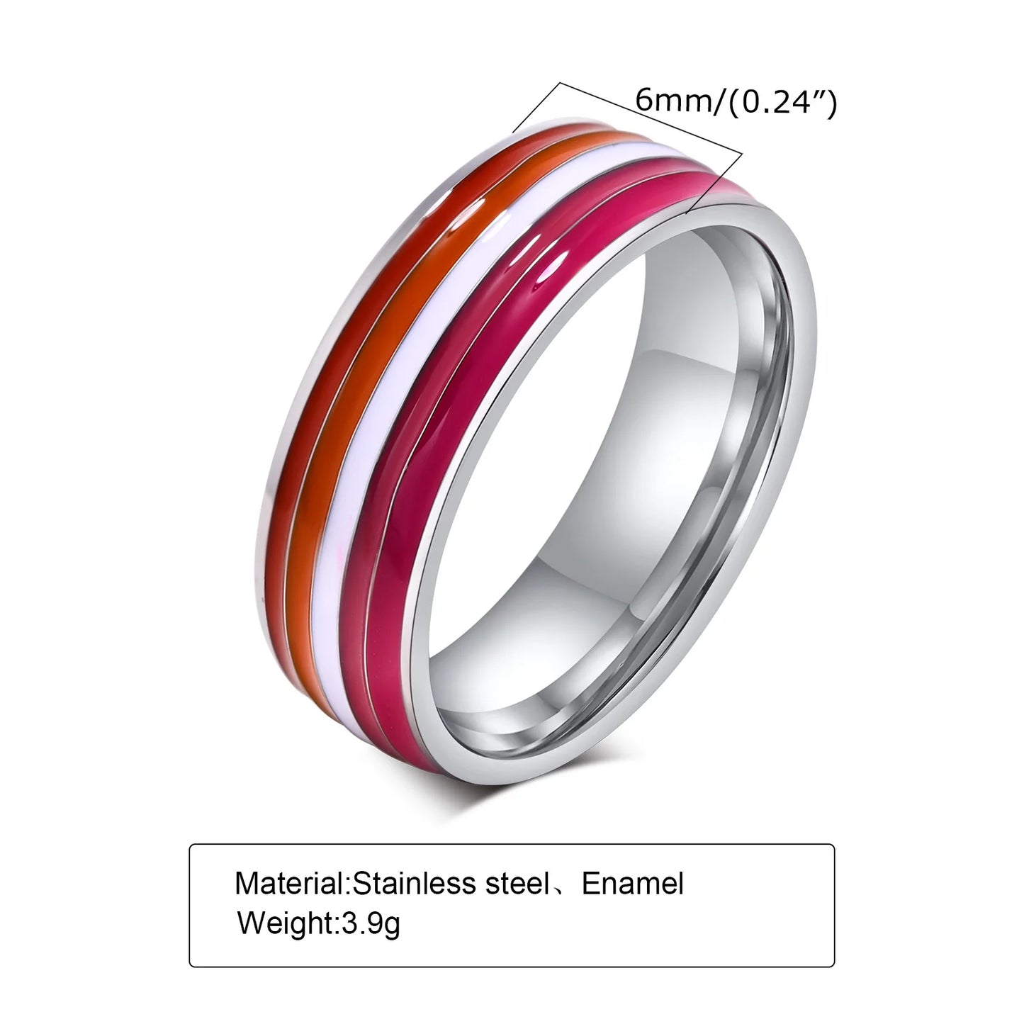 Lesbener LGBT-Ring aus Edelstahl für Frauen, Paare, Stolz, Liebesversprechen, Band, Streifen, Flagge, Farbe, Verlobungsringe