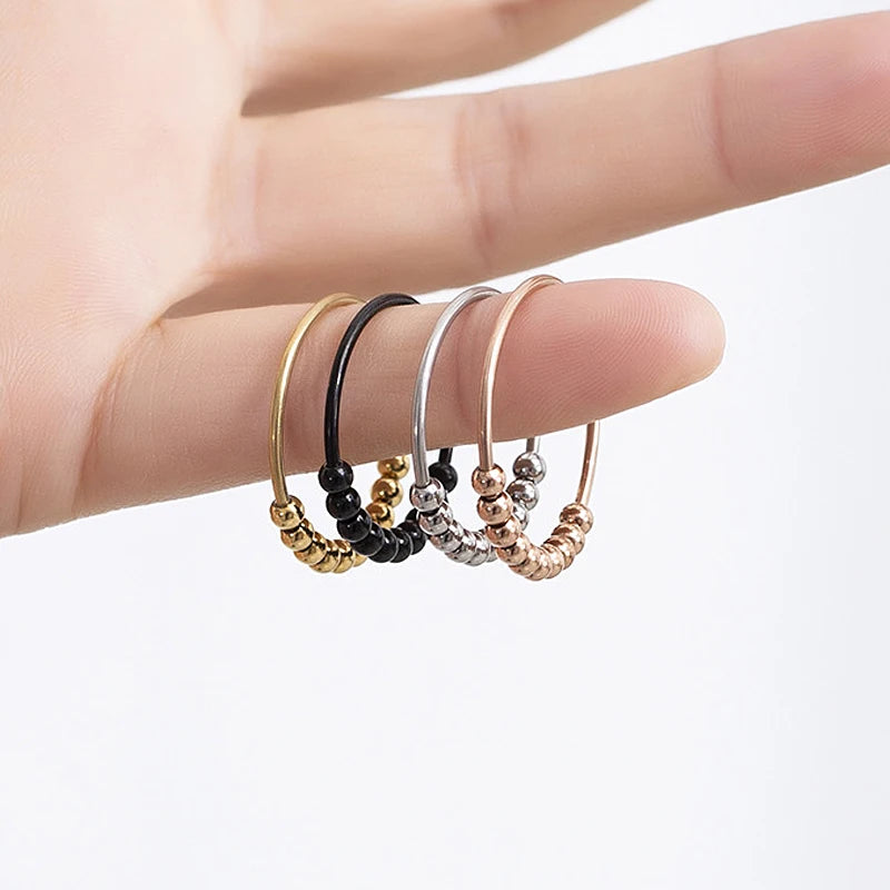 Neue Mode Perlen Angst Ringe Für Frauen Männer Edelstahl Frei Drehen Spinner Ring Paar Trend Einfache Schmuck Großhandel