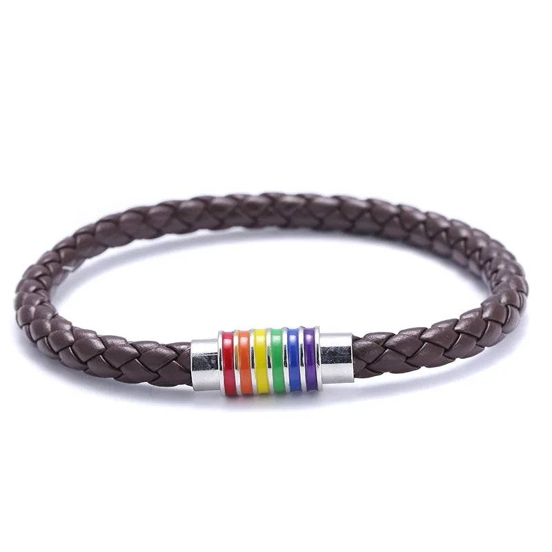St.kunkka schwarz braun echtes geflochtenes Leder armband Frauen Männer Edelstahl Homosexuell Stolz Regenbogen Magnet Charms Armband Geschenk
