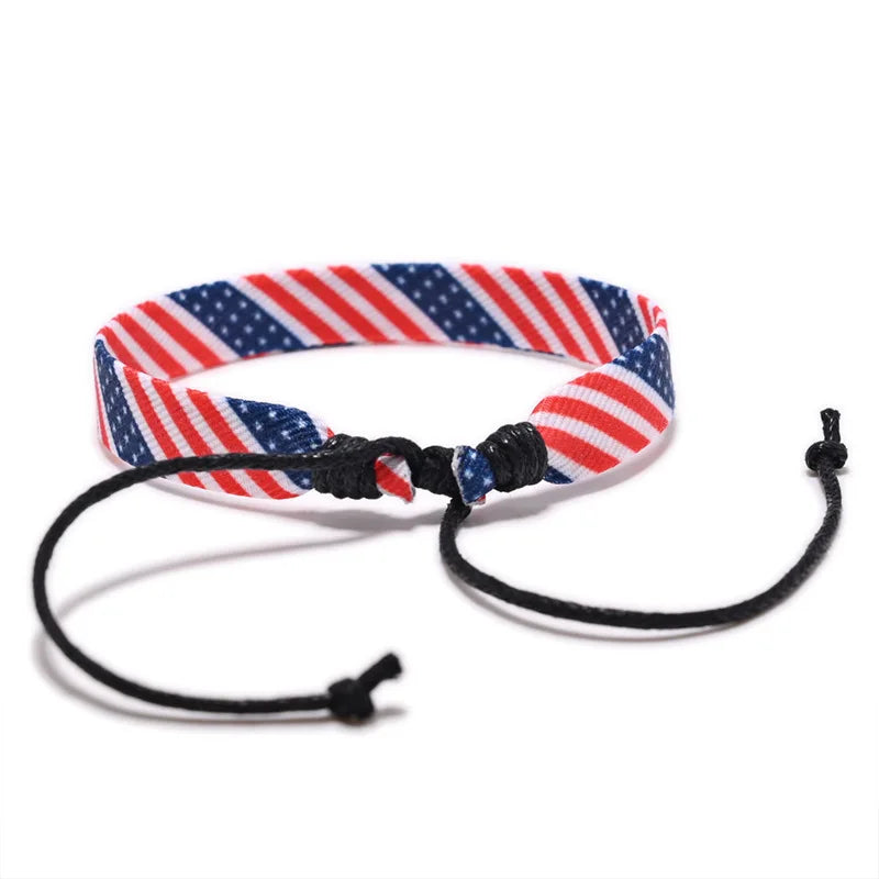 Handgefertigtes geflochtenes Stoffarmband mit USA-Nationalflagge, Webarmband zum Amerika-Unabhängigkeitstag, verstellbare Größe, Urlaubssouvenir