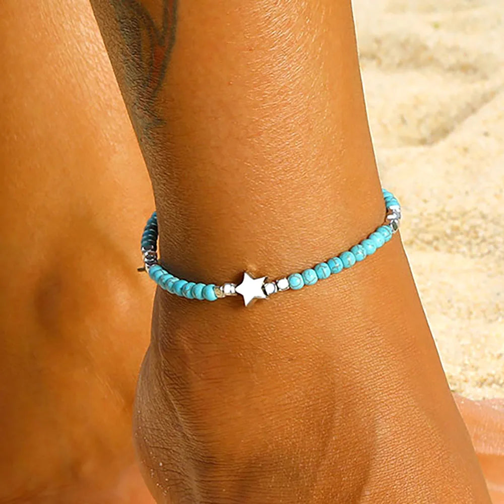 FNIO Neues Perlen-Fußkettchen, Samenperlen, verstellbar, buntes Blumen-Knöchelarmband am Bein, trendiger Schmuck für Frauen