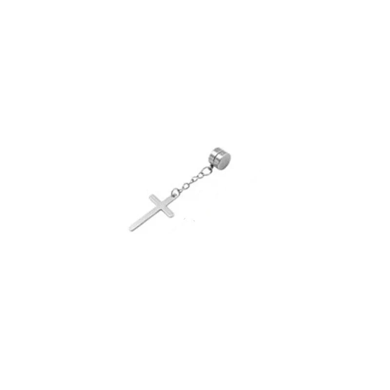 Punk Kreuz Anhänger Quaste Edelstahl Ohrringe Magnet Mode Geometrische Clip Ohr Schmuck Party Geschenke Für Frauen Männer
