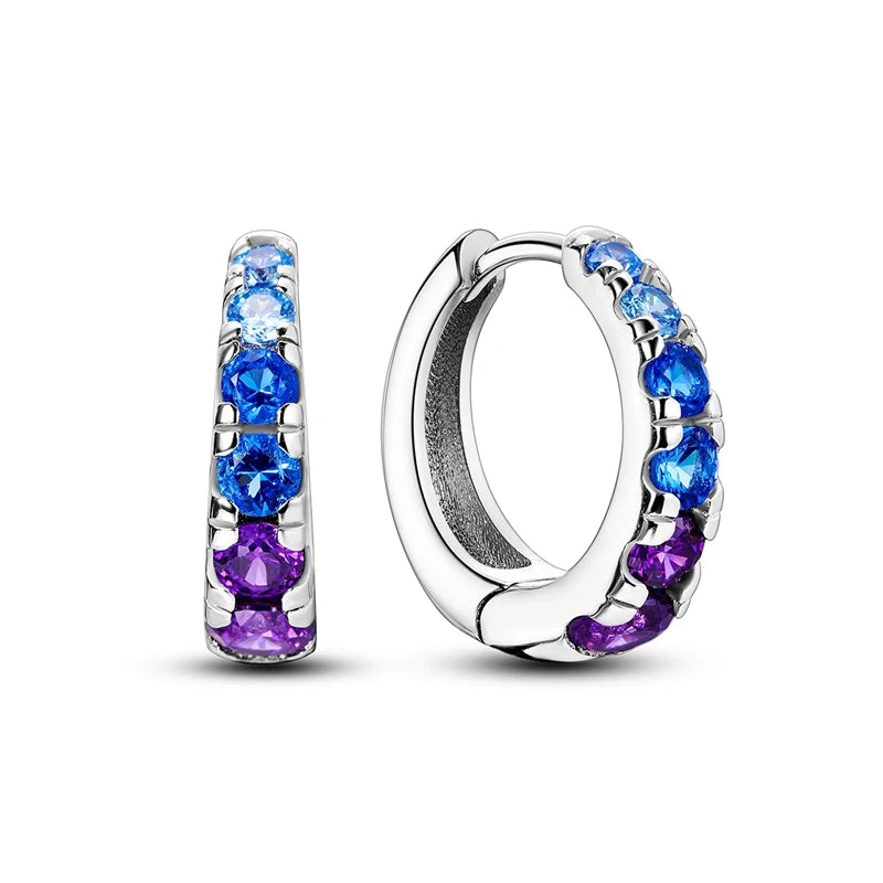 Original 925 Sterling Silber Blaue Zirkonium Schmetterling Ohrringe Farbige Creolen Frauen Weibliche Party Edlen Ohrring Schmuck