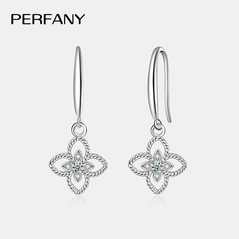 PERFANY 0,08 CT Moissanit Klee Tropfen Ohrring Frauen S925 Reinem Silber Labor Pflegen Diamant Mode Hochzeit Schmuck