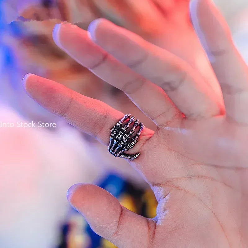 Vintage Skeleton Gothic Ringe für Männer Silber Farbe Hand Knochen Punk Paar Ring Frauen Hip Hop Kreativität Schmuck Neue
