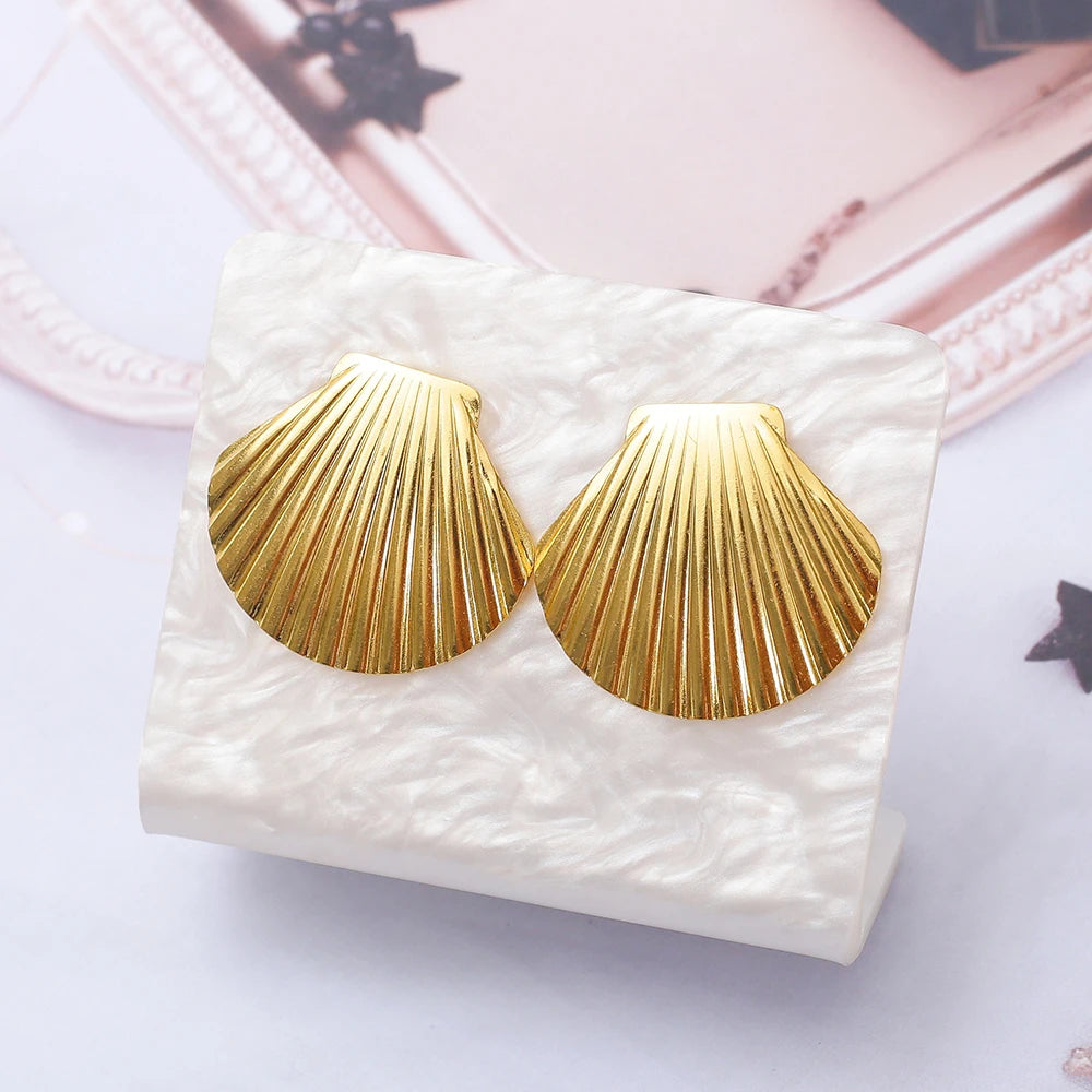 Fächerförmige Muschel-Ohrstecker aus Edelstahl für Damen, 2025, Nischendesign, Sommer, Strand, Party, Ohrringe, Edelstahl, Goldfarbe