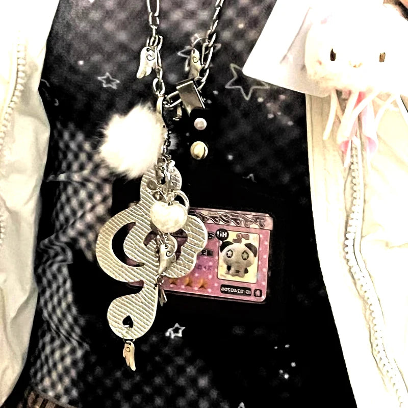 Y2K Schmuck Musiknoten Flügel Herz Anhänger Halskette für Frauen Harajuku Kawaii Zubehör Koreanische Mode Kette Halskette Punk