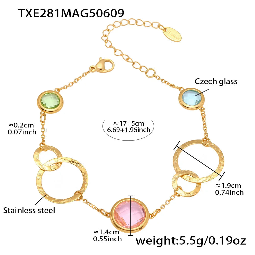 Kettenarmband aus 316L-Edelstahl mit glänzendem, facettiertem tschechischem Kristallglas für Damen. Hochwertige Luxus-Edelstein-Damenarmbänder