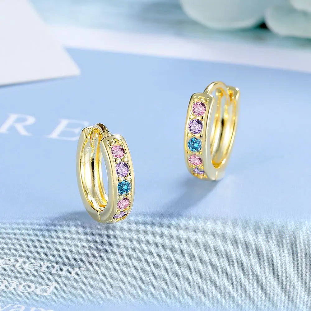 Ring-Ohrringe aus 925er-Sterlingsilber mit Regenbogen-Zirkon für Damen, eleganter Schmuck, Großhandel, Accessoires, Schmuck, verhindert Allergien