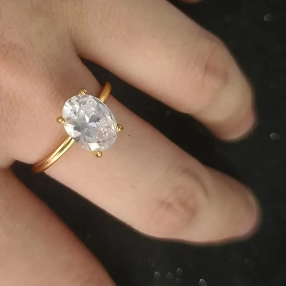 2025, modische, luxuriöse, ovale Original-Edelstahlringe für Frauen, Verlobungsgeschenk, Vorschlag, Schmuck, Braut, Hochzeit