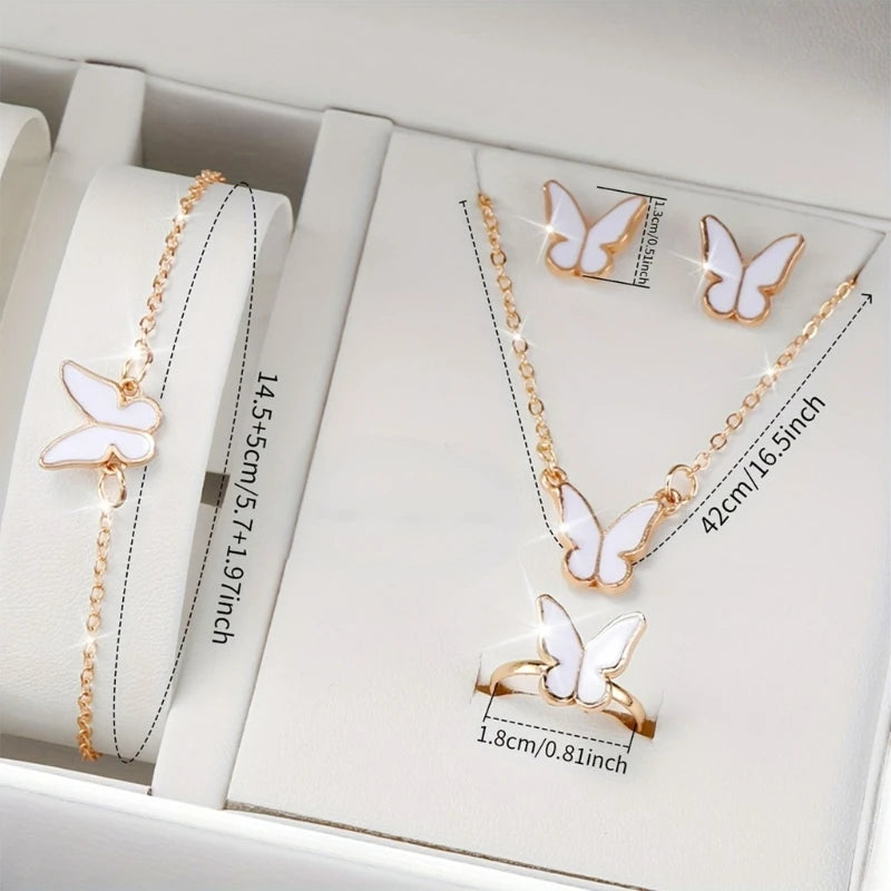 Schmetterlings schmuck Set (ohne Box) Frauen Uhren weibliche Leder Uhren ringe Halskette Ohrringe Armband Hochzeits geschenk