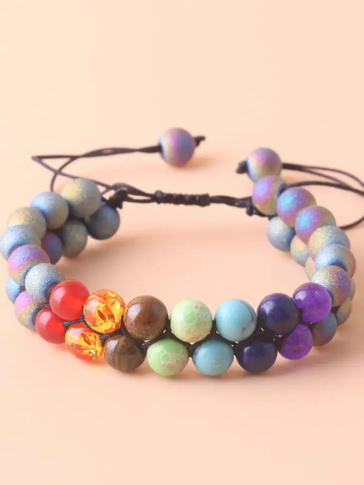Top Plaza 7-Chakra-Behandlung Kristall-Armband Yoga Stein verstellbare Perlen Armband Meditation Entspannung Angst Damen-Armband