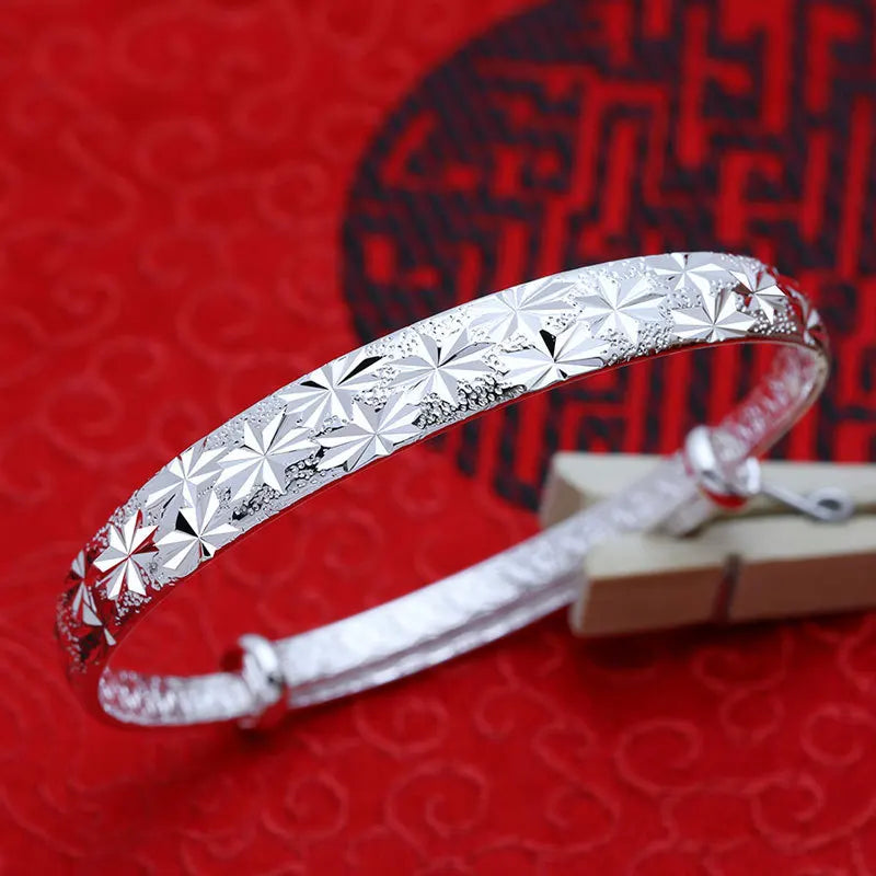Neue 925er Sterlingsilber, original romantische Gypsophila-Stern-Armreifen für Damen, Armbänder, Mode, Party, Hochzeit, Accessoires, Schmuck