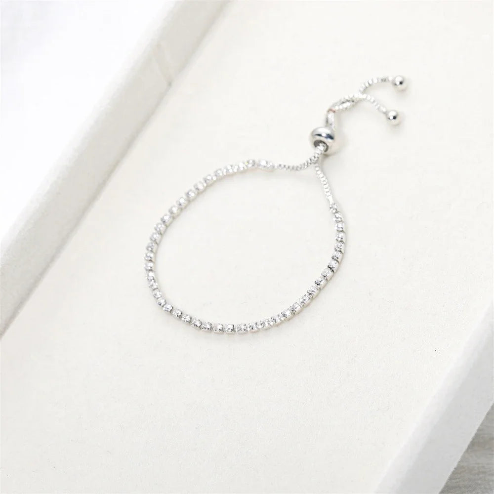 Luxus Zirkonia Tennis Armband Glänzenden Kristall Push-pull Armband Frauen Einfache Einstellbare Schmuck Party Hochzeit Zubehör