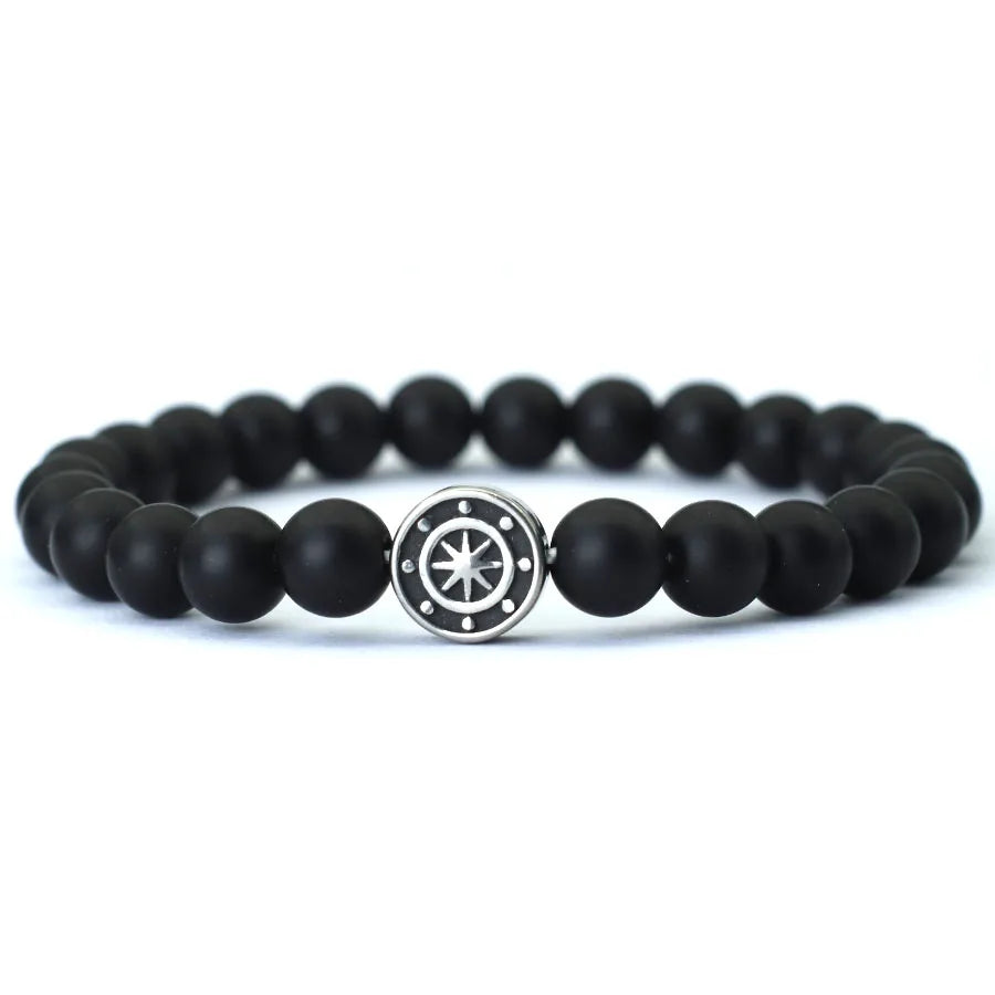 Einfaches Stil echtes Naturstein Armband für Männer Wikinger Piraten Kompass Armband Tiger Augen Strang Braslet Freizeit zubehör