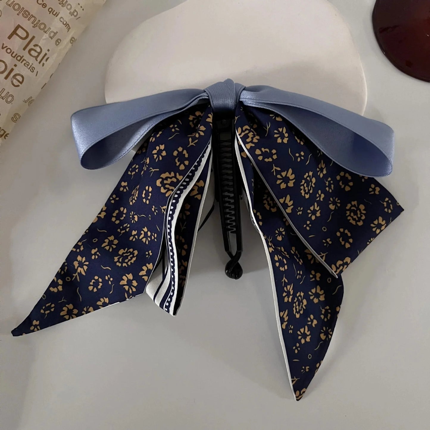 Vertikaler Clip, Pferdeschwanz, Seidenschal, Kaktus, eleganter Haarschmuck, Schmetterlingsknoten-Clip, Original-Haarkarte, Kopfschmuck, handgefertigt