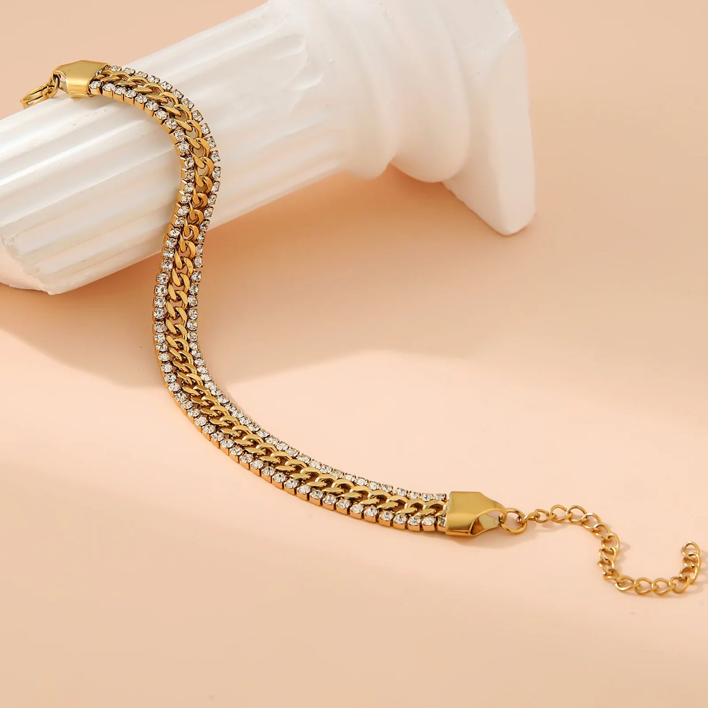 Verstellbares Armband aus 18 Karat vergoldetem Edelstahl mit Zirkonia, stapelbarer, hypoallergener Schmuck, Geschenk für Frauen/Mädchen