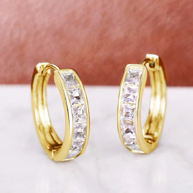 Gold Farbe Überzogene Edelstahl Runde Kreis Ohrringe für Frauen Mode Zirkonia Creolen Schmuck Pendientes Mujer