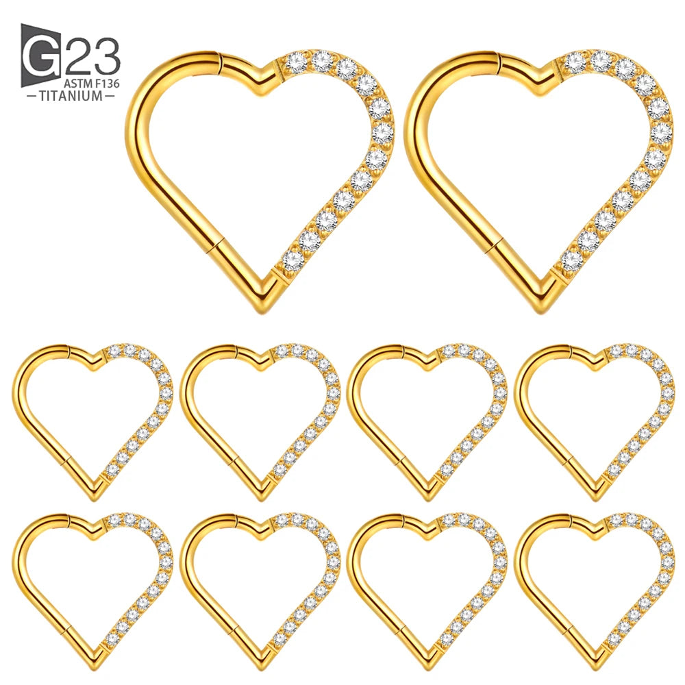 10 Stück ASTM F136 Titan Daith Herz Ohrring Hoop Knorpel Tragus Helix Ringe Scharniersegment Hoop mit klarem CZ
