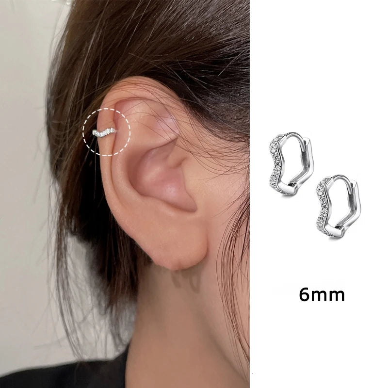2PCS Edelstahl Minimal Wave Creolen Kristall Zirkonia Kleine Huggie Ohrringe für Frauen Piercing Schmuck