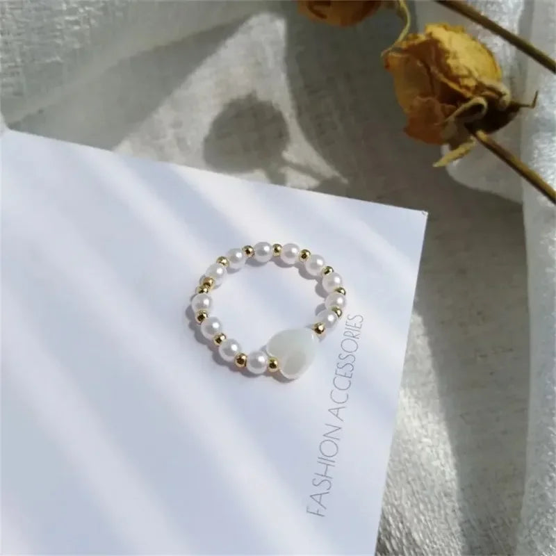 Ringe für Frauen, elegantes Herz, Imitationsperle, Fee, Vintage, schlicht, Retro, Zeigefingerring, weiß, süß, minimalistischer Schmuck, Geschenk