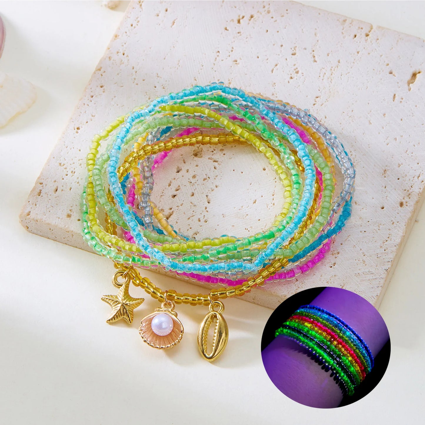 Bohemian Imitation Shell Perlen Armband Für Frauen Sea Star Schildkröte Gewebtes Seil Armband Handgemachte Freundschaft Strand Urlaub Schmuck