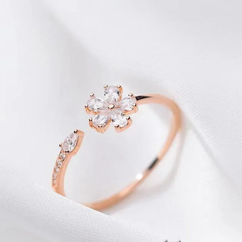Luxus Zirkon Blume Öffnung Ringe für Frauen Zirkonia Rose Kirschblüte Tulpe Einstellbare Finger Ring Hochzeit Schmuck