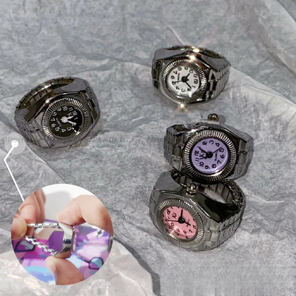 Vintage Punk Quarz Fingeruhr Ring für Frauen Männer Paar Ringe Digitale Uhren Elastische Dehnbare Finger Band Ring Schmuck Uhr