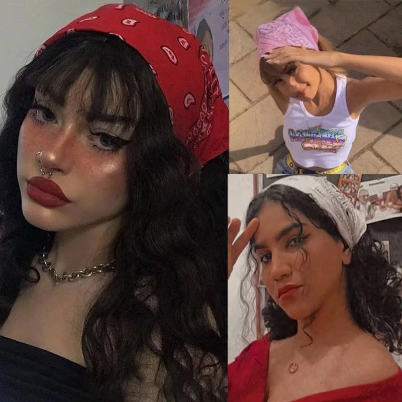 Hip Hop Frauen Bandana Schal Mädchen Kinder Punk Quadratische Bandanas Kopfbedeckung Mode Böhmischen Kopf Schal Stirnbänder Haar Zubehör 2024
