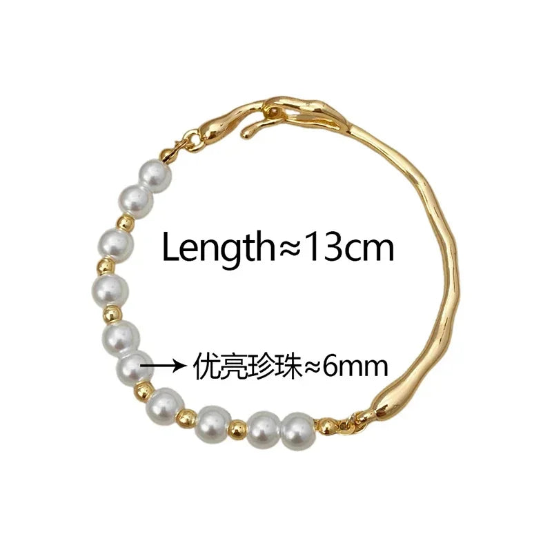 Runde Armreifen aus 925er-Sterlingsilber mit Perlenperlen für Damen, trendiger, minimalistischer, geometrischer, feiner Schmuck, unregelmäßige Accessoires