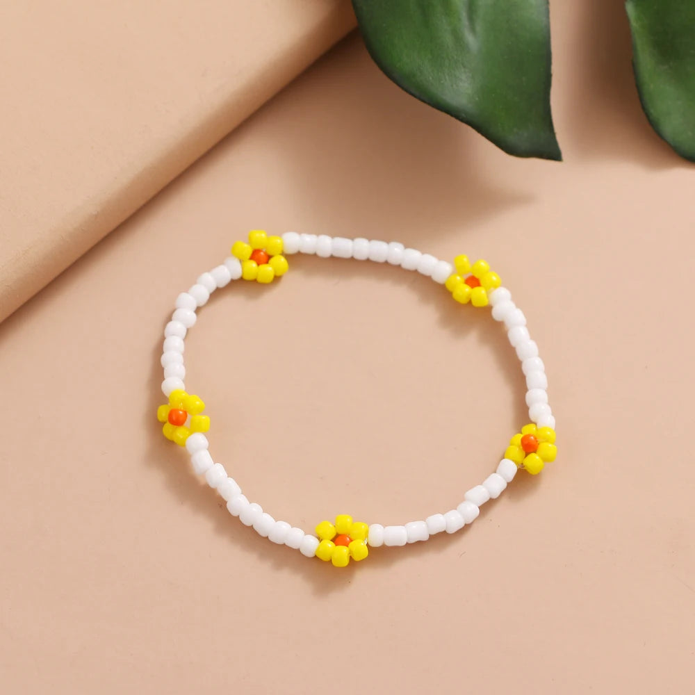 FNIO Neues Perlen-Fußkettchen, Samenperlen, verstellbar, buntes Blumen-Knöchelarmband am Bein, trendiger Schmuck für Frauen