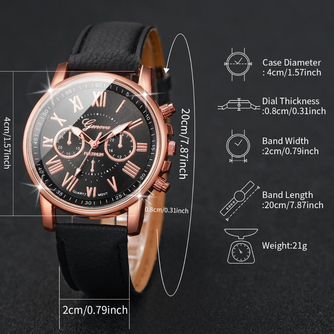 5PCS frauen Uhren Mode Roma Zifferblatt Leder Band Quarzuhr Damen Silikon Band Armbanduhr Reloj Mujer (Ohne box)