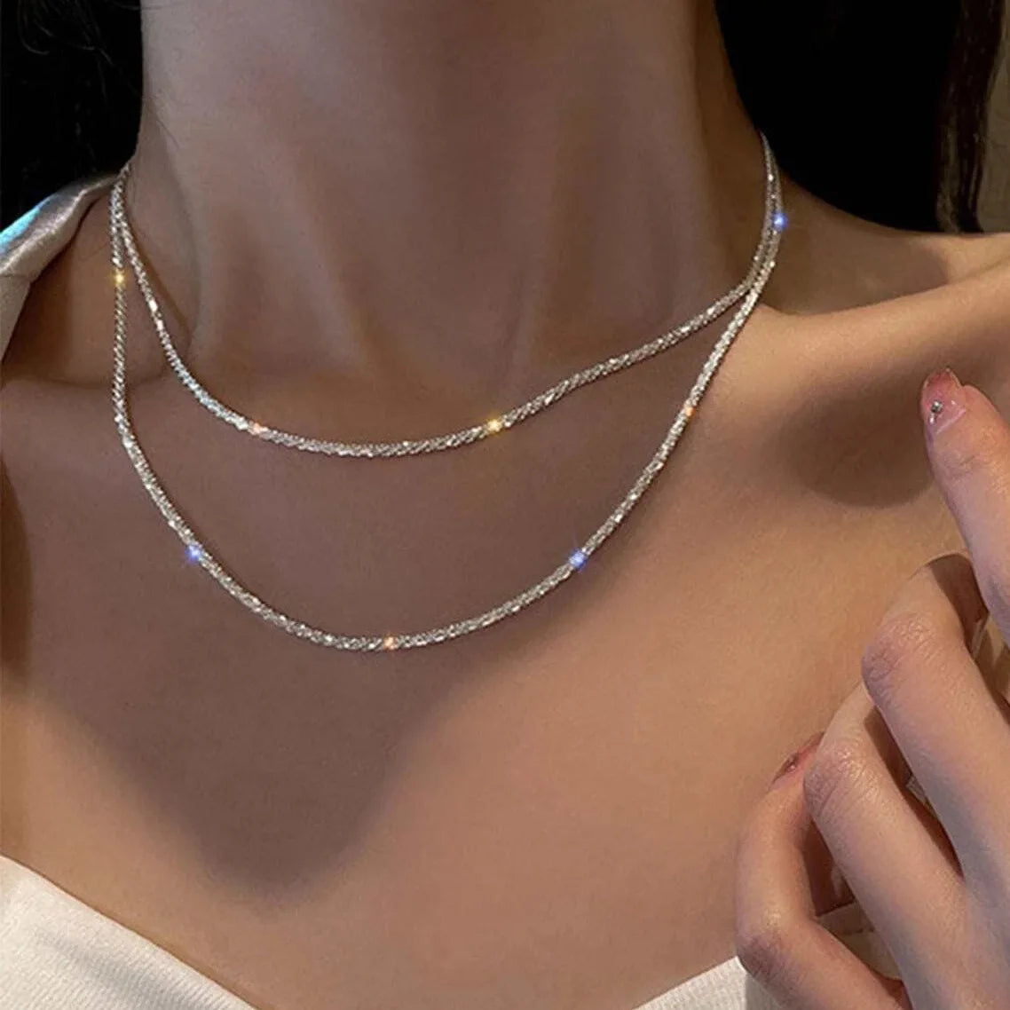 Silber Farbe Funkelnde Halskette Für Frauen Trendy Schlüsselbein Kette Halsband Mädchen Koreanische Hochzeit Schmuck Zubehör
