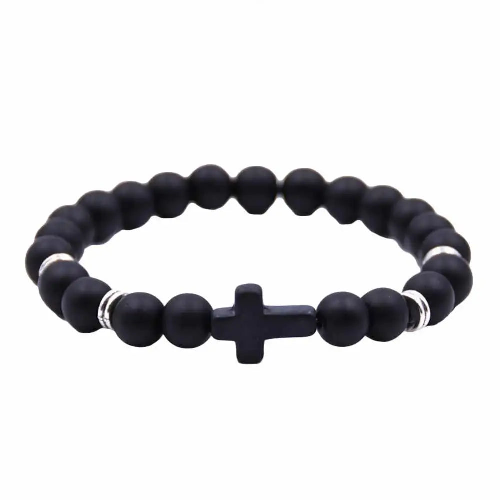 Mode Unisex 6 Farben Kreuz Charme elastischen Seil Armband Stein Armreif Schmuck Armbänder auf Hand Armreifen für Frauen Männer