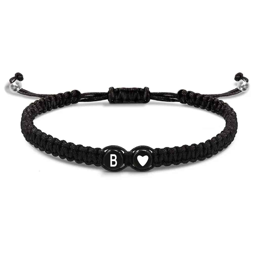 Trendiges schwarzes 26-Buchstaben-geflochtenes Armband, handgefertigt, verstellbares Seil, gewebtes Armband, Handgelenkschmuck, Accessoires, Paar-Geschenk
