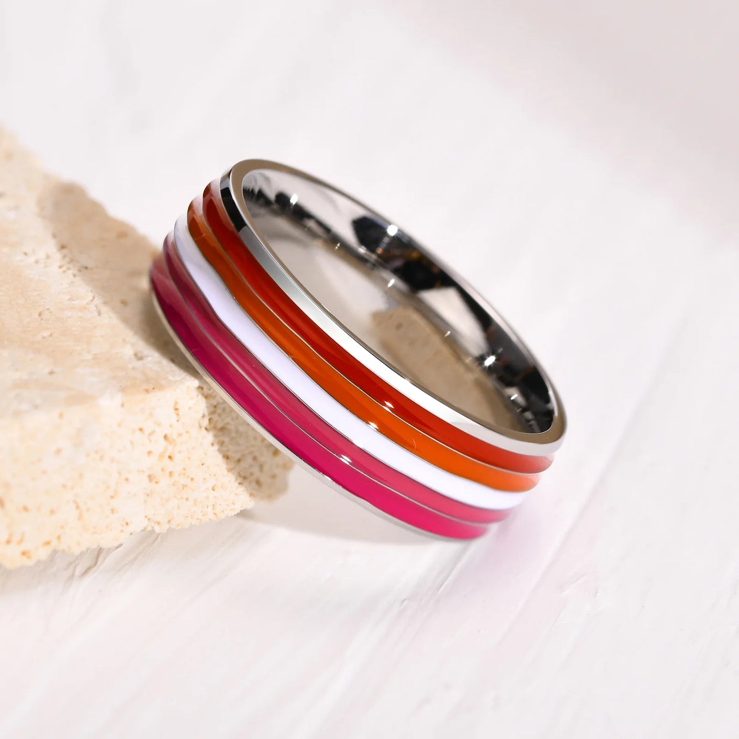 Lesbener LGBT-Ring aus Edelstahl für Frauen, Paare, Stolz, Liebesversprechen, Band, Streifen, Flagge, Farbe, Verlobungsringe