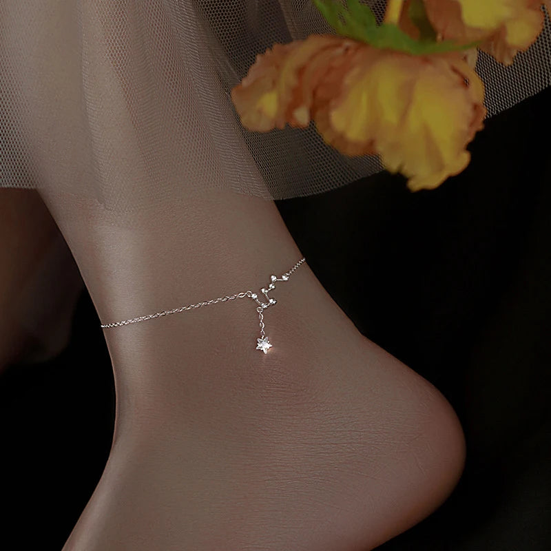 Fußkettchen aus 925er-Sterlingsilber, schillernde Kette, klare CZ, geometrisch, elegant, für Frau und Mädchen, Modeschmuck, Geschenk, Dropship-Großhandel