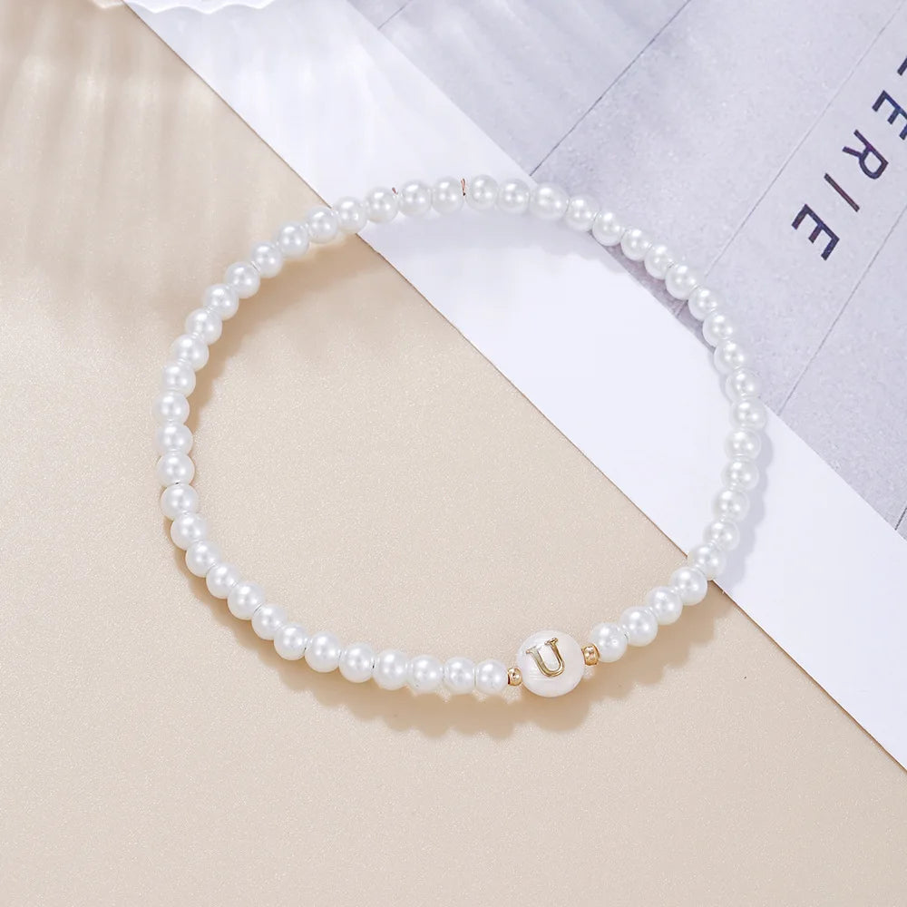 LATS Einfaches, vielseitiges 26-Buchstaben-Perlenarmband für Damen, modische elastische Perlenarmbänder, Handgelenkschmuck, Accessoires im Großhandel