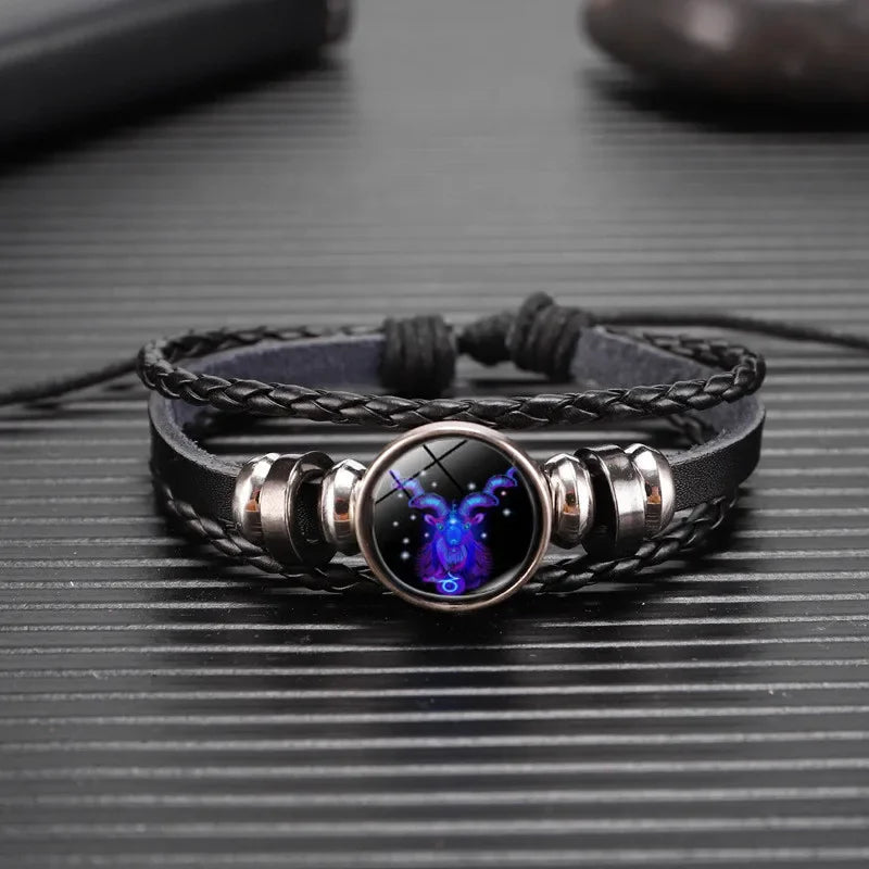 12 Sternzeichen Sternbild Charme leuchtendes Armband Männer Frauen Mode mehr schicht ige Webart Leder Armband & Armreif Geburtstags geschenk