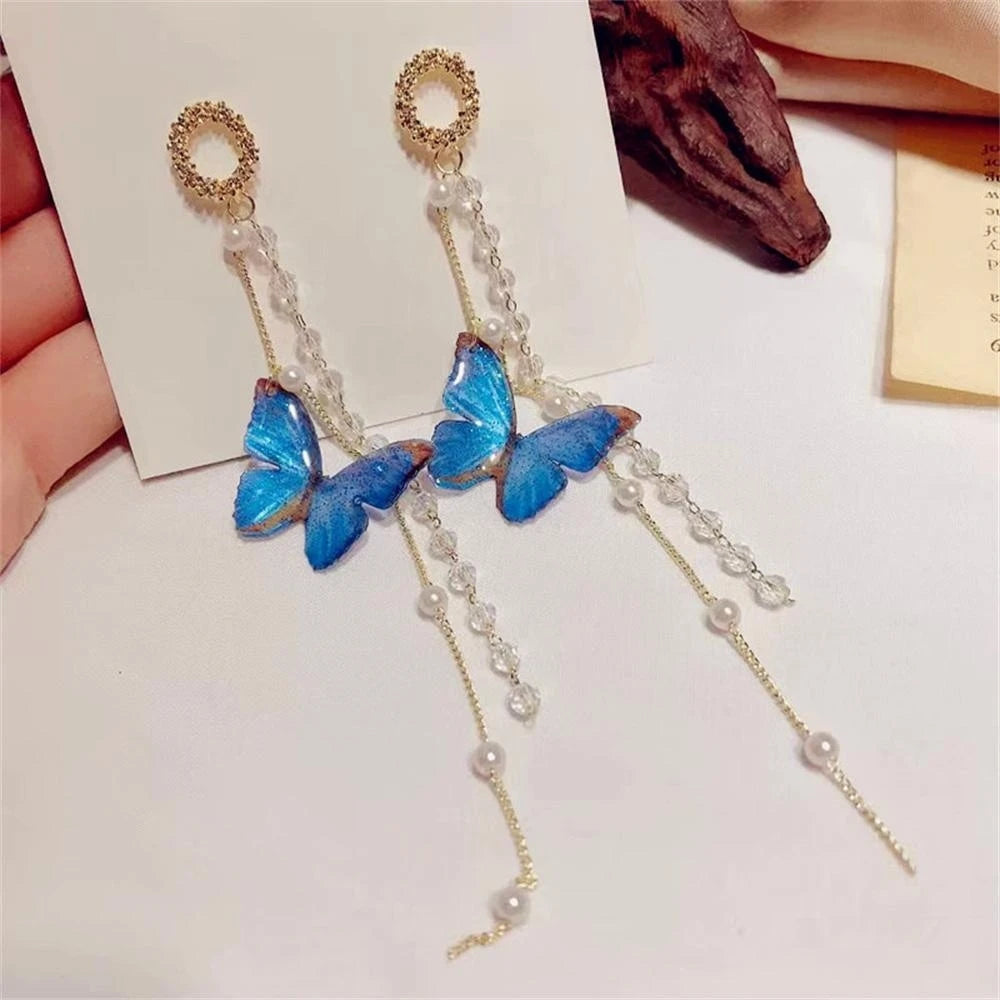 Neue Luxus Frauen Zirkon Kristall Perlen lange Quaste Schmetterling Ohrringe Ohr stecker Schmuck Geschenke
