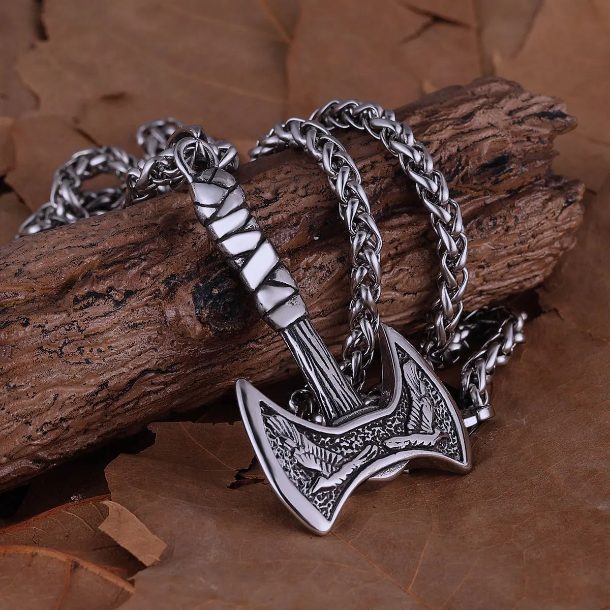 Edelstahl Wikinger Axt Halskette Gemischt Gold Farbe Odin Rabe Anhänger Herren Persönlichkeit Rune Amulett Geschenk für Freund